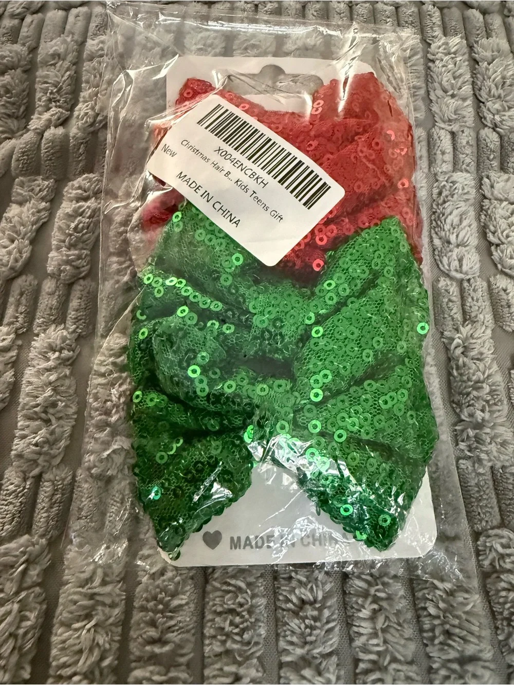 Sequin Bow Hair Clips for Kids – Red & Green Holiday Set